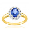 Bague diamant 0,48 carat, saphir de Ceylan et or jaune 18 carats