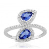 Bague diamant 0,31 carat, saphirs de Ceylan et or blanc 18 carats