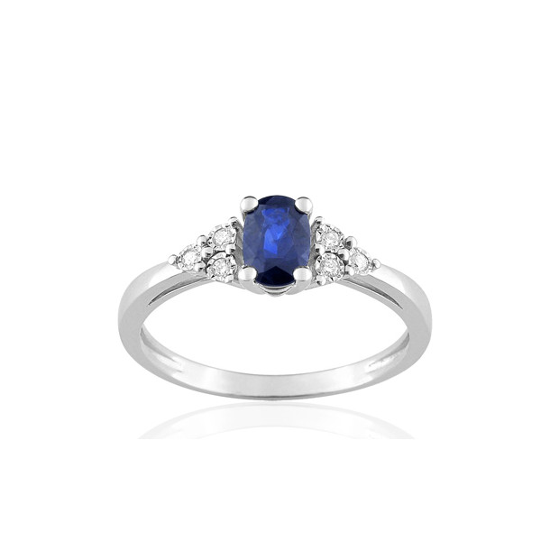 Bague diamant 0,048 carat, saphirs 0,56 carat or blanc 18 carats