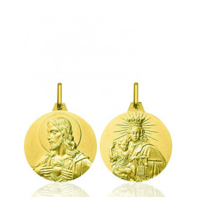 Médaille scapulaire "Vierge du mont Carmel / Christ Sacré-Cœur" or 9 ou 18 carats