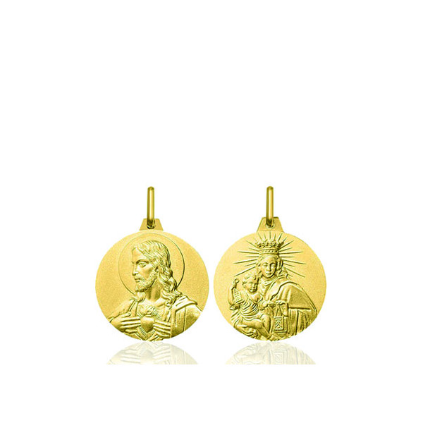 Médaille scapulaire "Vierge du mont Carmel / Christ Sacré-Cœur" or 9 ou 18 carats