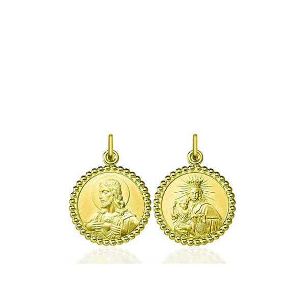 Médaille scapulaire "Vierge du mont Carmel / Christ Sacré-Cœur" or 18 carats