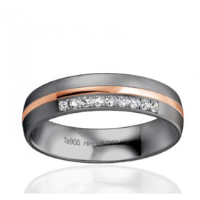 Alliance en tantale, or rose 18 carats et diamant 0,090 carat