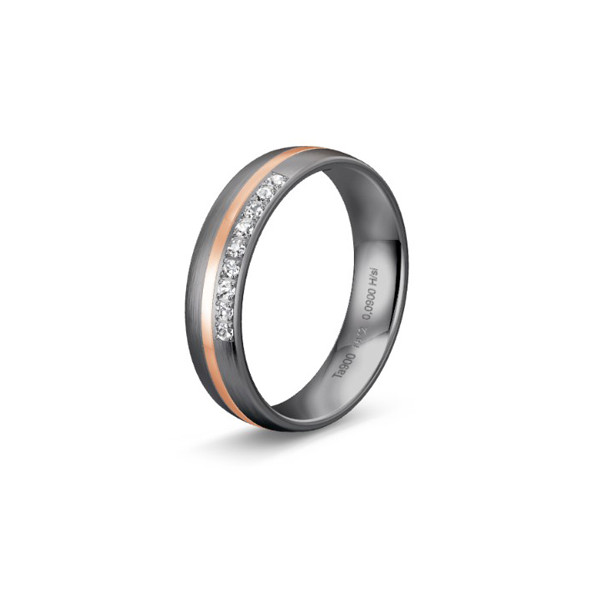 Alliance en tantale, or rose 18 carats et diamant 0,090 carat