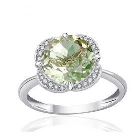 Bague or 9 carats, améthyste verte et diamant 0,08 carat Kalista