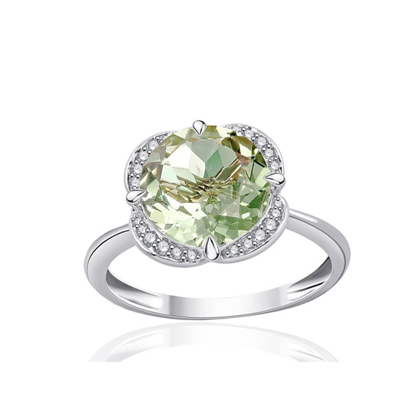 Bague or 9 carats, améthyste verte et diamant 0,08 carat Kalista