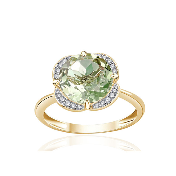 Bague or jaune 9 carats, améthyste verte et diamant 0,08 carat Kalista