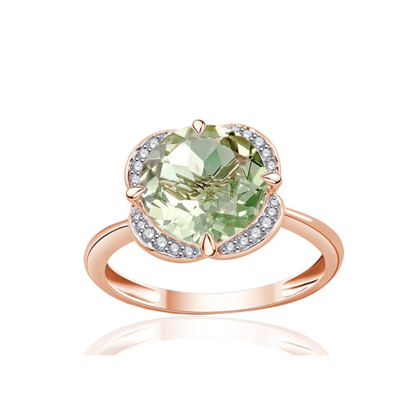 Bague or rose 9 carats, améthyste verte et diamant 0,08 carat Kalista