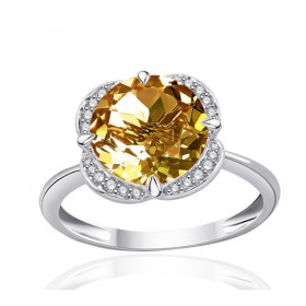 Bague or 9 carats, quartz et diamant 0,08 carat Kalista