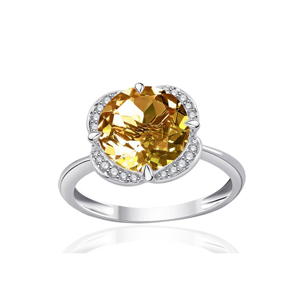 Bague or 9 carats, quartz et diamant 0,08 carat Kalista