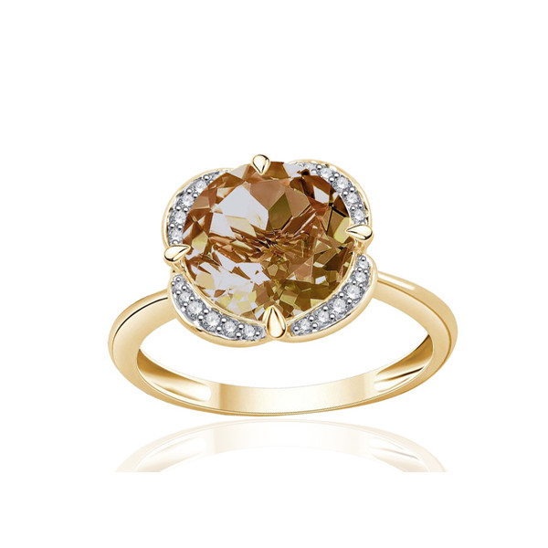 Bague or jaune 9 carats, quartz et diamant 0,08 carat Kalista