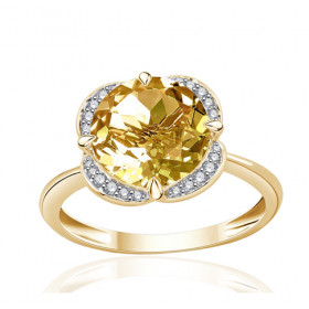 Bague or 9 carats, citrine et diamant 0,08 carat Kalista