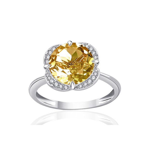 Bague or blanc 9 carats, citrine et diamant 0,08 carat Kalista
