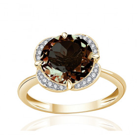 Bague or jaune 9 carats, quartz et diamant 0,08 carat Kalista