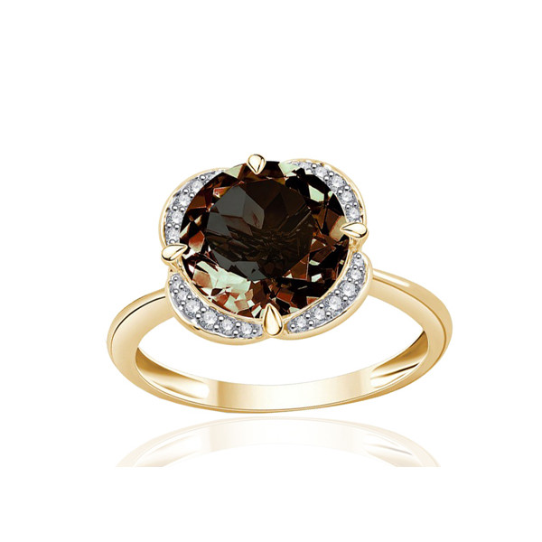 Bague or jaune 9 carats, quartz et diamant 0,08 carat Kalista