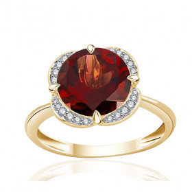 Bague or jaune 9 carats, grenat et diamant 0,08 carat Kalista