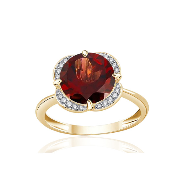 Bague or jaune 9 carats, grenat et diamant 0,08 carat Kalista