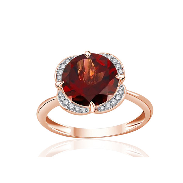 Bague or rose 9 carats, grenat et diamant 0,08 carat Kalista