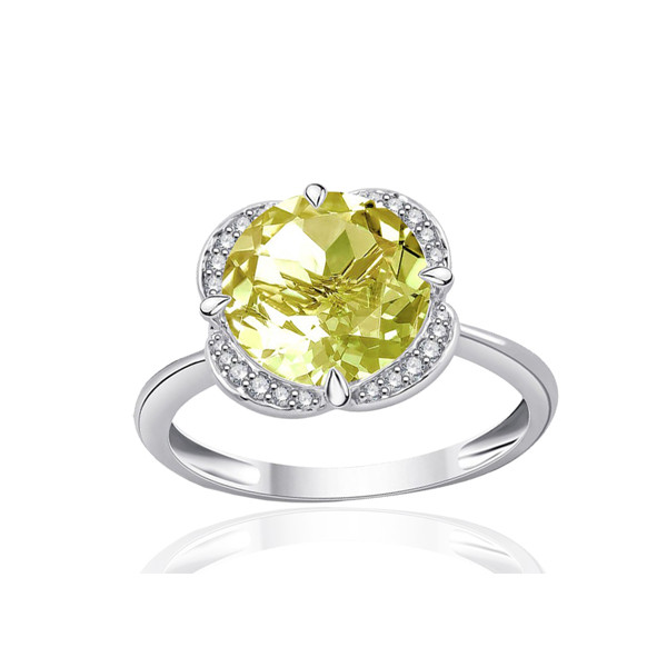 Bague or blanc 9 carats, quartz lemon et diamant 0,08 carat Kalista