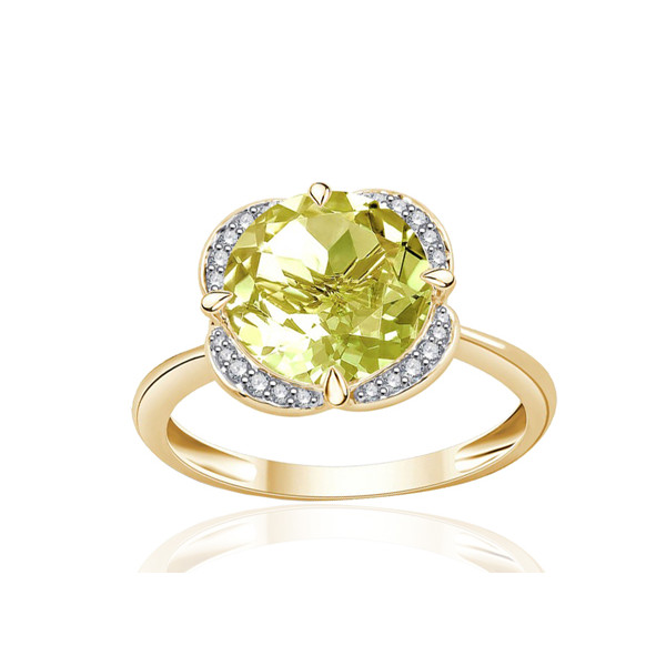 Bague or jaune 9 carats, quartz lemon et diamant 0,08 carat Kalista