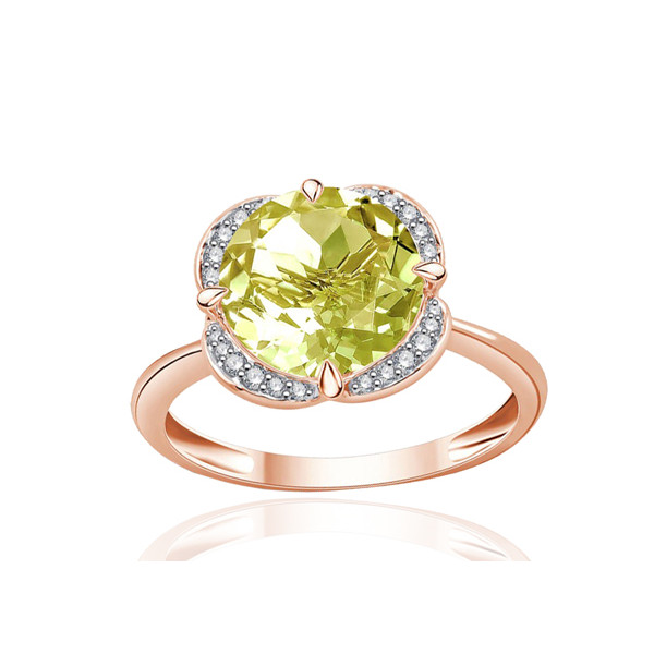 Bague or rose 9 carats, quartz lemon et diamant 0,08 carat Kalista