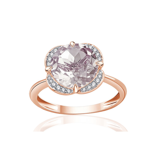 Bague or rose 9 carats, quartz rose et diamant 0,08 carat Kalista