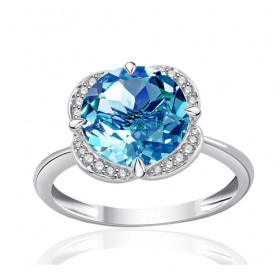 Bague or blanc 9 carats, topaze Swiss Blue et diamant 0,08 carat