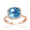 Bague or rose9 carats, topaze Swiss Blue et diamants