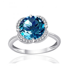 Bague or blanc 9 carats, topaze Blue London et diamant 0,08 carat