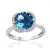 Bague or blanc 9 carats, topaze Blue London et diamant 0,08 carat