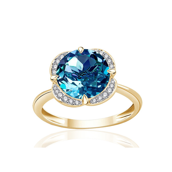Bague or jaune 9 carats, topaze Blue London et diamant 0,08 carat