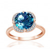 Bague or rose 9 carats, topaze Blue London et diamant 0,08 carat