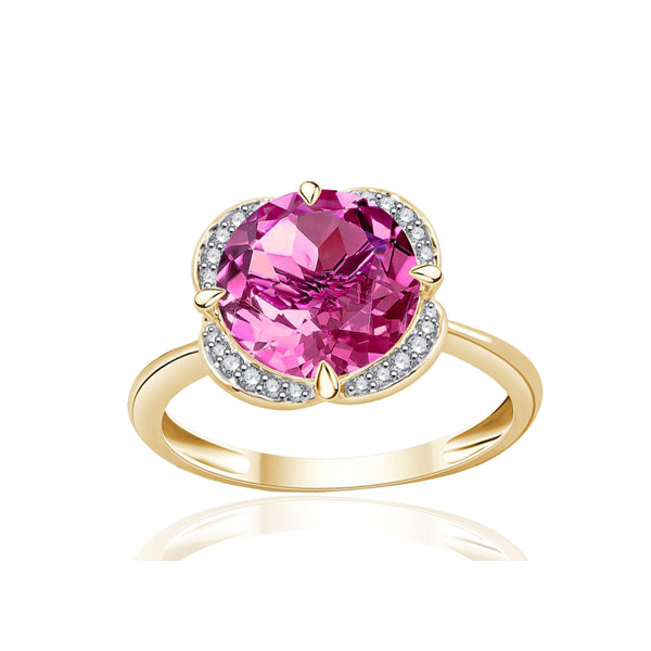 Bague or jaune 9 carats, topaze rose et diamant 0,08 carat Kalista