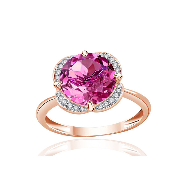 Bague or rose 9 carats, topaze rose et diamant 0,08 carat Kalista