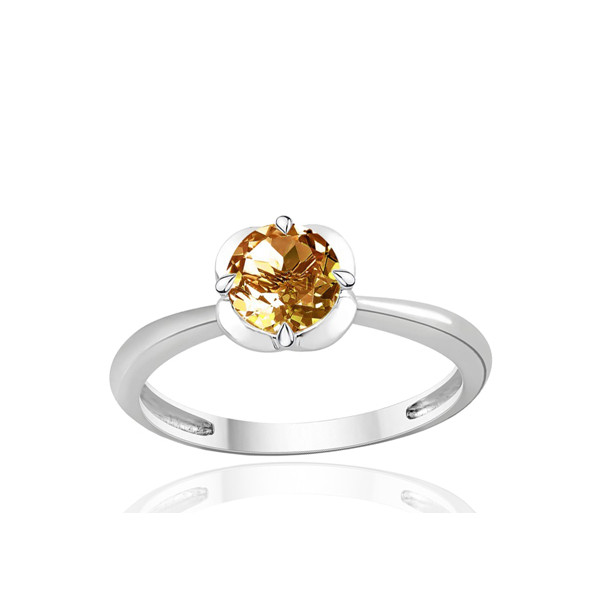 Bague or blanc 9 carats et quartz champagne 0,75 carat