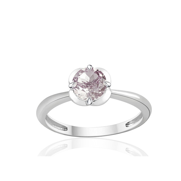 Bague or blanc 9 carats et quartz rose 0,75 carat Kalista