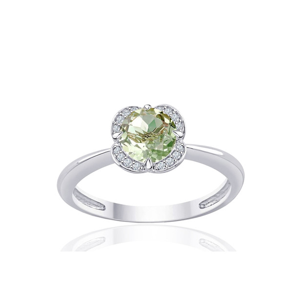 Bague or blanc 9 carats, améthyste verte et diamant 0,04 carat