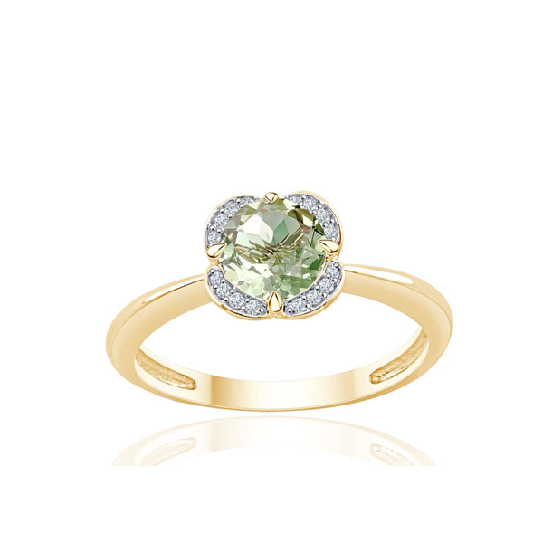 Bague or jaune 9 carats, améthyste verte et diamant 0,04 carat