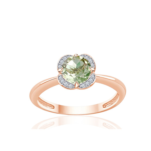 Bague or rose 9 carats, améthyste verte et diamant 0,04 carat