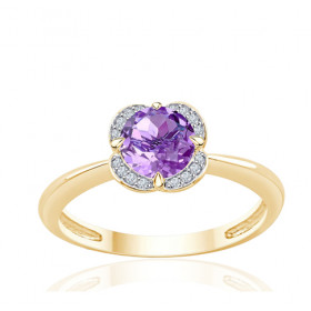 Bague or jaune 9 carats, améthyste et diamant 0,04 carat