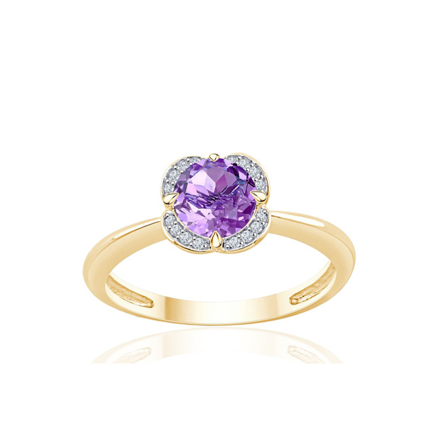Bague or jaune 9 carats, améthyste et diamant 0,04 carat