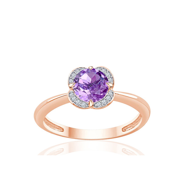 Bague or rose 9 carats, améthyste et diamant 0,04 carat