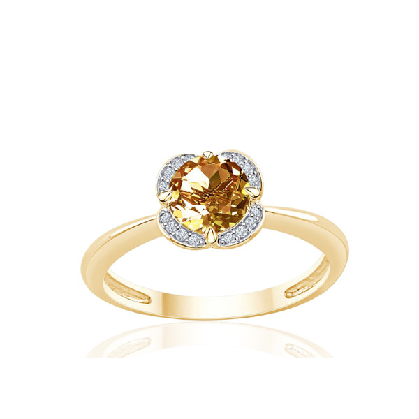 Bague or jaune 9 carats, quartz et diamant 0,04 carat Kalista