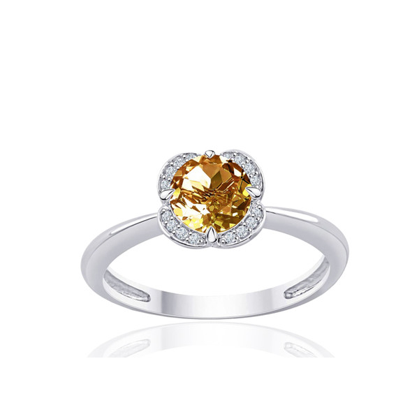 Bague or blanc 9 carats, quartz et diamant 0,04 carat Kalista