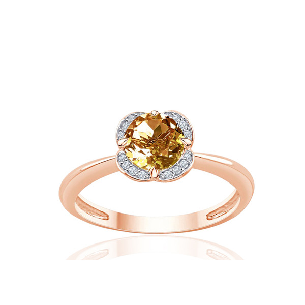 Bague or rose 9 carats, quartz et diamant 0,04 carat Kalista