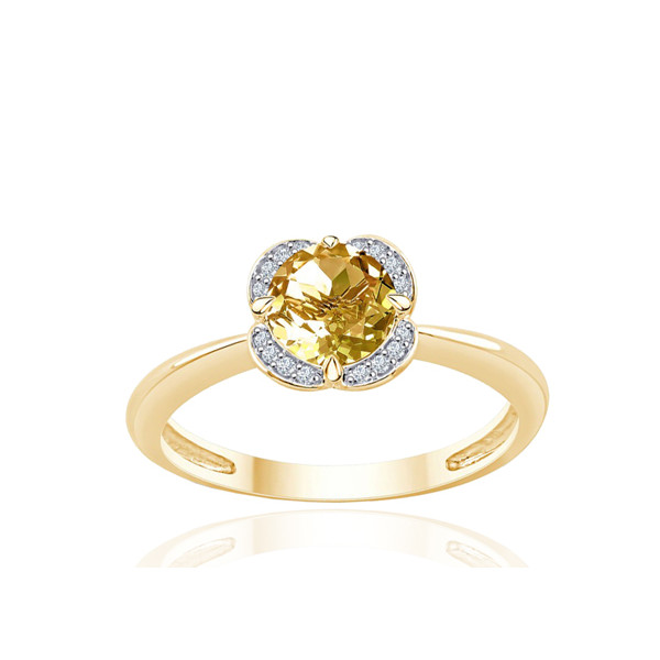 Bague or jaune 9 carats, citrine et diamant 0,04 carat Kalista