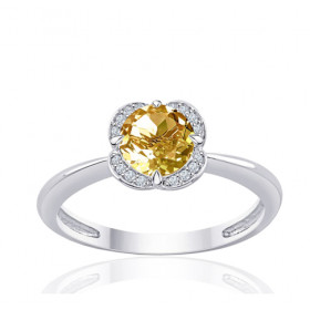 Bague or blanc 9 carats, citrine et diamant 0,04 carat Kalista