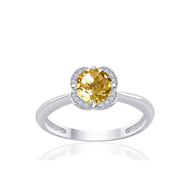 Bague or blanc 9 carats, citrine et diamant 0,04 carat Kalista