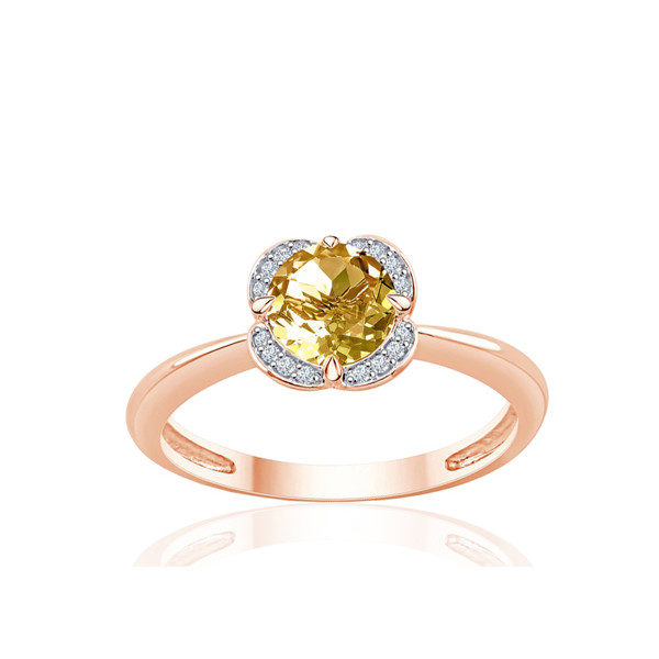 Bague or rose 9 carats, citrine et diamant 0,04 carat Kalista