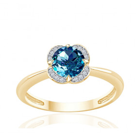 Bague or 9 carats, topaze Blue London et diamant 0,04 carat